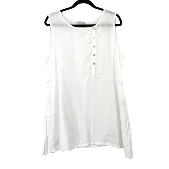 Cut Loose Linen Tunic Tank Top Women Size Medium White Button Detail Side Slits - Picture 1 of 6